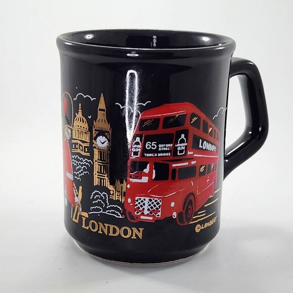 Vintage London Souvenir Mug | Black Red & Metallic Gold Bus, Big Ben & Guardsman - Picture 5 of 9
